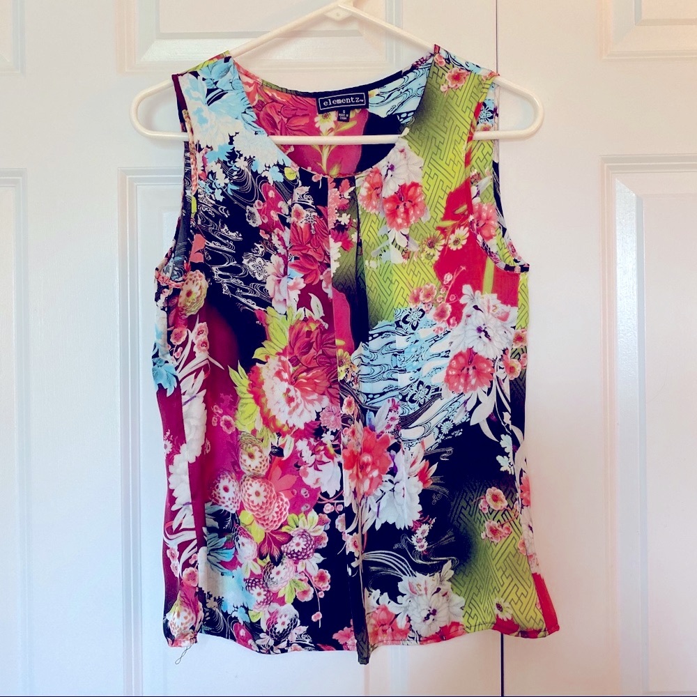 Floral Print Sleeveless Top Asian Inspired Blouse